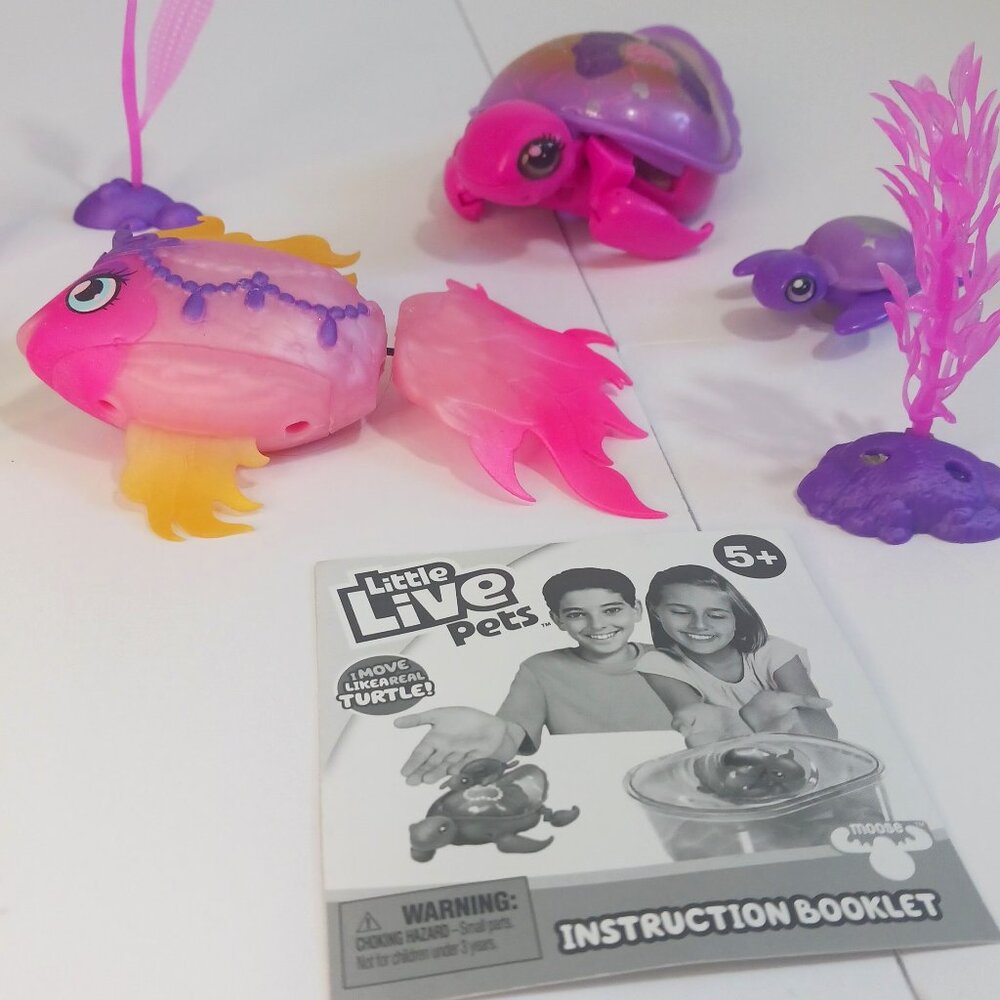 “Little Live Pets Set: 2 Turtles, 1 Fish, Feeder & Plants Gently Used"